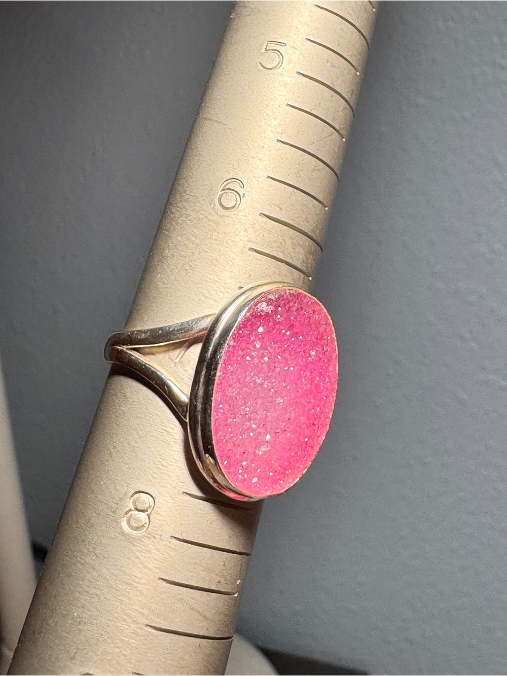 Pink Druzy Oval Ring - Women Jewelry - Picture 3 of 5